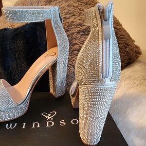 Windsor Glittering Silver Block Heels